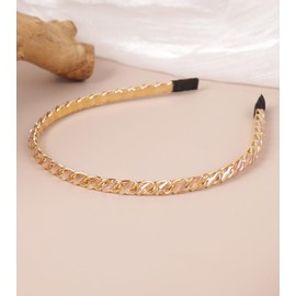 YARN & INK Women's Thin Crystal Diamond Headbands Non Slip, Light Gold Fashion Headband Cute Beaded Bling HairBand Hair Accessories Vintage for Women Girls (Champagne Crystal)