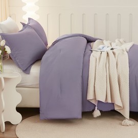 Litanika Grayish Lavender Purple Comforter Set Queen Size, 3 Pieces Lightweight Solid Bedding Comforter Set, All Season Fluffy Bed Set (90x90In Comforter & 2 Pillowcases)