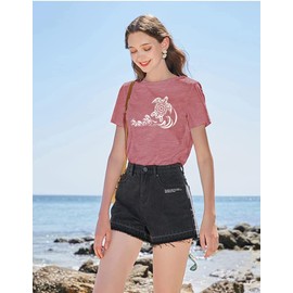 QFM Sea Turtle T Shirts Sea Wave Graphic Tees for Women Vintage Hawaiian Beach Shirts Summer Casual Short Sleeve Tops-Pink L