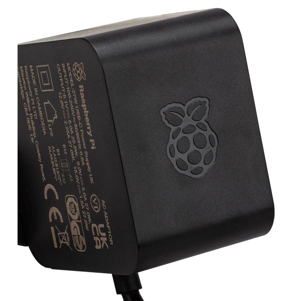 Official Raspberry Pi 5 USB-C Power Supply 27 W, USB-C Power Supply, Black