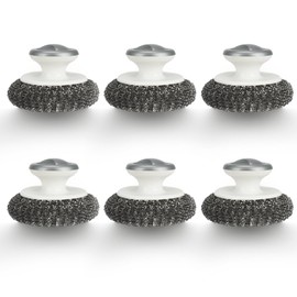 6Pcs Stainless Steel Scrubber with Handle, LIUCONGBD Heavy Duty Steel Wool Scrubber for Cleaning Dishes, Pots, Pans, Grills, Sink,Durable and Ergonomic Design for Effortless Kitchen