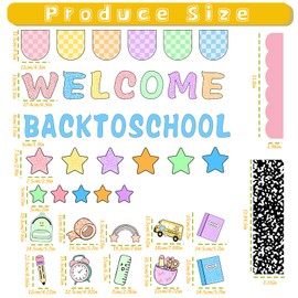 FYSUIMU 81Pcs Boho Back to School Bulletin Board Decoration Set Pastel Welcome Banner Paper Cutouts with Glue Points for Classroom Party Supplies