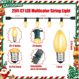 C7 LED Outdoor Frosted White String Lights, 25FT LED Outdoor Christmas Lights with 27 Clear Shatterproof Bulbs, Hanging Outdoor Decorations Vintage Christmas Lights for Party Tree Patio Garden Yard