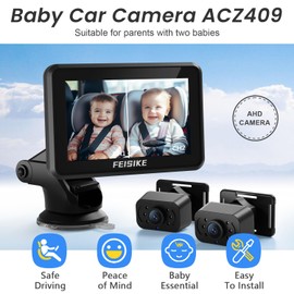 FEISIKE Baby Car Camera, 1080P Dual-Channel 5 inch Display Baby Car Mirror with 2 IR Night Vision Camera, Easily Install Car Camera for Baby with Crystal Clear Wide View for Rear Facing Seat