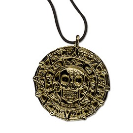 BladesUSA - COIN - Coin Necklace, Antique Gold Alloy Metal Medallion, Includes Black Nylon Neck Cord, Perfect for Cosplay, Pirates, Caribbean, Aztec, Skull, Fantasy - COIN