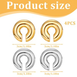 HQRKOTM 2 Pairs Chunky Hoop Earrings 16K Gold for Women Lightweight Open Non Penetrating Hypoallergenic Girls Clip Earrings, a