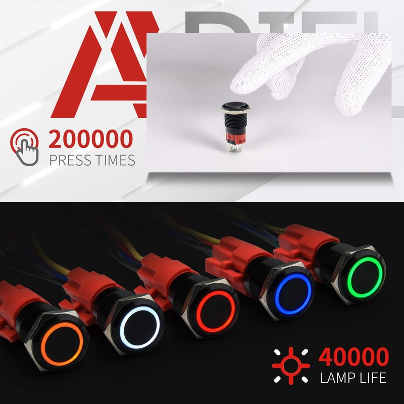 APIELE 16mm Momentary Black Push Button Switch On Off with