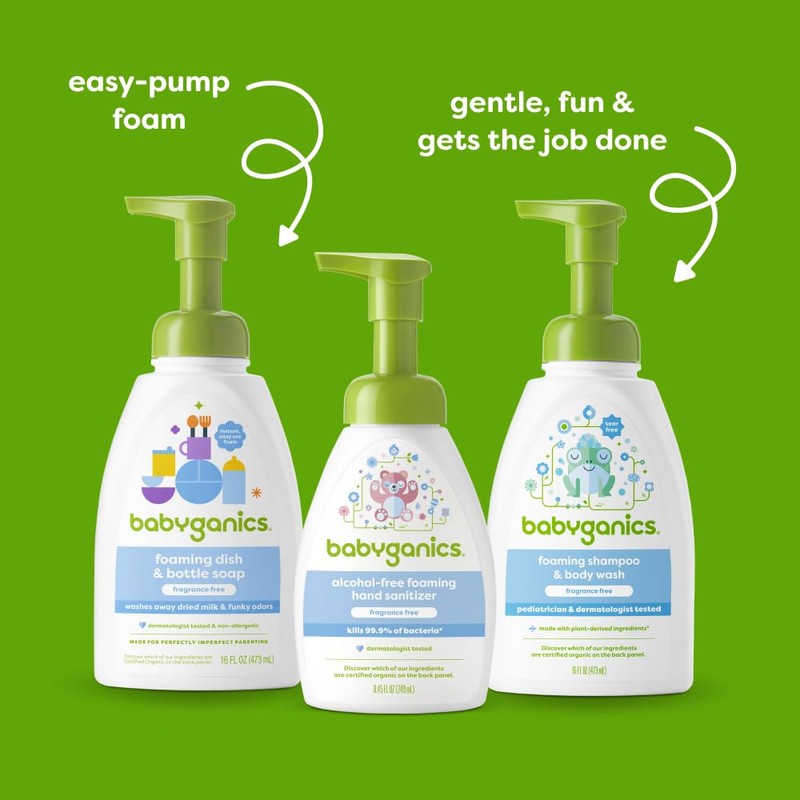 Babyganics Foaming Dish Soap, Pump Bottle, Fragrance Free, 16oz, 3