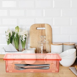 TOPBATHY 2 Pcs Flatware Trays Cutlery Organiser with Lid Cutlery Storage Box Silverware Countertop Storage Containers Boxes Travel Cutlery