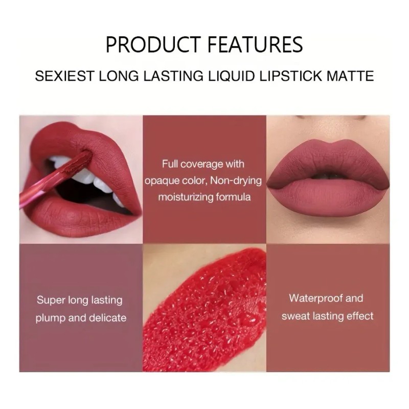 Set 6 Labiales Líquidos Mate Handaiyan Light Coral Verde Oscuro