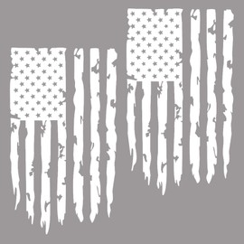2 Pack Distressed American Flag Truck Tailgate Vinyl Decal 11" x 20" Black USA US Flag Side Rear Tailgate Decal Sticker for Most Pickup Trucks Rear Car Sticker (White)