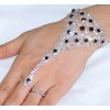 Crystal Black Onyx Crystal Rhinestone Bridal Bracelet Slave Cuff Attached
