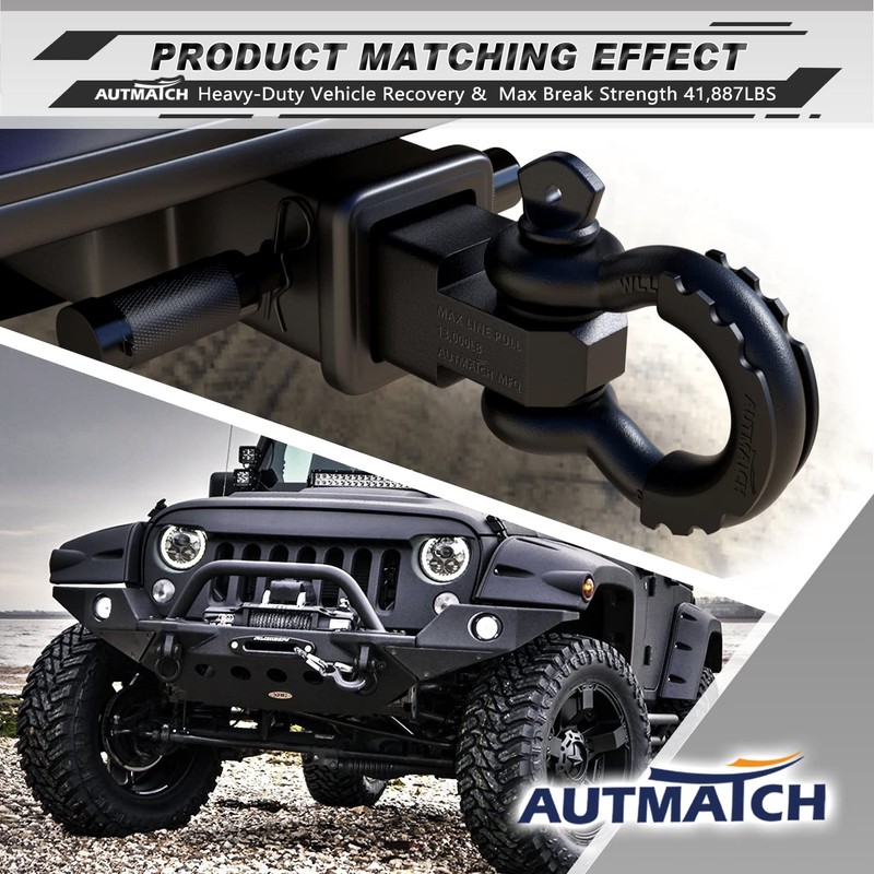 AUTMATCH D Ring Shackle 3/4" Shackles (2 Pack) 41,887Ibs Break
