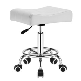 Salon Rolling Stool with Wheels - 300lbs Adjustable Hydraulic Stool，360° Swive with Foot Rest，Pu Leahter Super Soft Seat Cushion Stools for Lash Tattoo Stylist Massage Perfect for Work SPA (White)