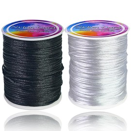 Suo Long Nylon Cord 1.5mm, Black & White, 219 Yard, 2 Rolls, Bracelet Making String for Lanyard Making, Macrame, Friendship Bracelet, Beading, Kumihimo, Chinese Knot