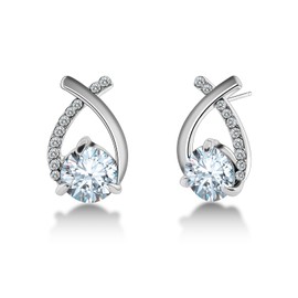 Hypoallergenic Stud Earrings for Sensitive Ears, Lightweight Silver Post Flat Back Cubic Zircon Small Earring for Women Jewelry Gift Cherry/Flower/Butterfly/Drop/Huggie Earrings, Alloy, Cubic Zirconi