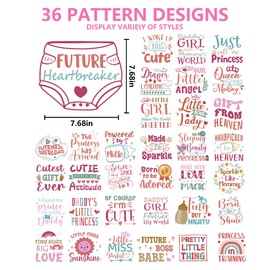 Baby Girl Iron on Transfers - 36 Pcs Pink DTF Transfers Stickers Patches Baby Bodysuit Making Ready to Press Iron on Patches Heat Decals for DIY T-Shirt Baby Onesie Decorating Kit Baby Shower