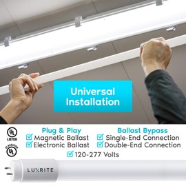 LUXRITE 4FT T8 LED Tube Light, Ballast and Ballast Bypass Compatible, 13W, 3500K Natural White, Single-End or Double-End Powered, Plug & Play, F32T8 Fluorescent Tube Replacement, Damp Rated (4 Pack)