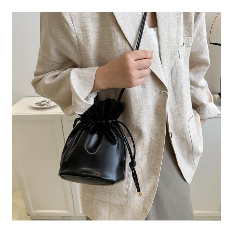 NICE SELECTION Women's Mini Shoulder Bag, Drawstring Bag, Smaller, Lightweight,