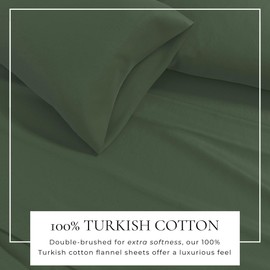 Flannel Sheet Set Twin Size - 100% Turkish Cotton, Double-Brushed, Winter Bed Sheets - Ultra-Soft, Cozy, 3-Piece Rustic Bedding Set (Spruce Green)