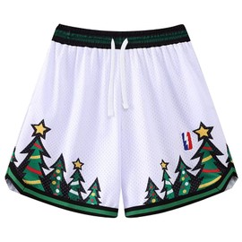 DIOTSR Mens Basketball Shorts, Athletic Graphic Shorts, Mesh Running Streetwear Shorts (Christmas White,X-Small)
