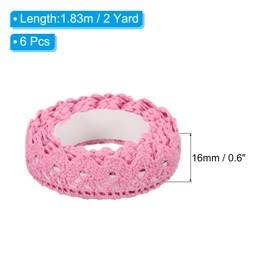 PATIKIL 0.6" Wide 2 Yards Self-Adhesive Lace Tape Lace Ribbon, 6 Pack Cotton Washi Trim Stickers Masking for Craft Scrapbooking DIY Card Making, Dark Pink