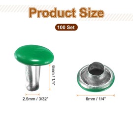 sourcing map 100 Sets Double Cap Leather Rivets, 6x6mm Round Cap Tubular Metal Studs Leather Crafting Rivets for Fabric Belt Pet Collar Boot Bag Repair and Decoration, Green