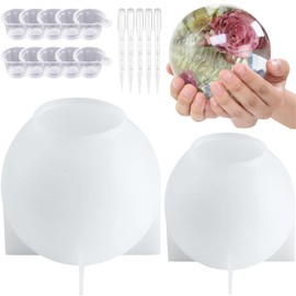 Atarvana 2 Pcs Large Sphere Resin Molds, 4.7'' & 4'' Ball Shape Silicone Molds w/ 5 Droppers & 10 Disposable Mixing Cups, Seamless Globe Epoxy Casting Mould for DIY Crafts Flower Keepsakes Home Decor