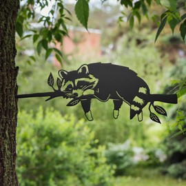 Clarus Crystal Raccoon Silhouette Tree Spike – Laser Cut Metal Garden Decor – Weather-Resistant Outdoor Yard Art – 15.5” Rustic Animal Stake – Made in USA