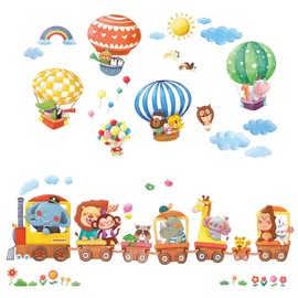 DECOWALL DA-1406 Train and Hot Air Balloons Cars Planes Animals Wall Sticker