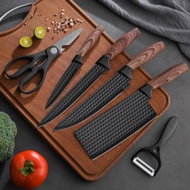 High Quality Kitchen Tool Kitchen Chef Knife Set 6 Pcs Fruit Butcher Knives Set With Scissorscolor: Black