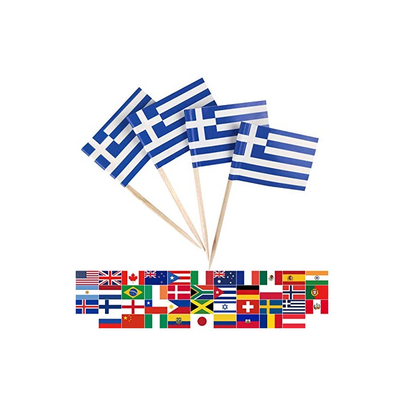 JBCD Greece Toothpick Flag Greek Mini Small Cupcake Topper Flags,