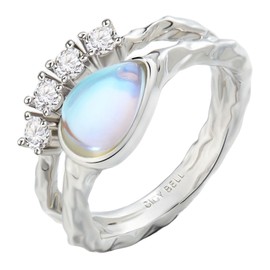 Cicy Bell Womens Platinum Plated Moonstone Cubic Zirconia Delicate Eternity Cut Teardrop Texture Rings for Gifts Size 6-9