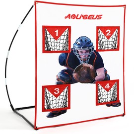 AOLIGEIJS Baseball & Softball Pitching Net,4 Pocket Baseball and Softball Pitching Strike Zone Target Net, with Realistic Catcher for Accuracy Training