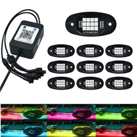 10 Pods RGB LED Rock Lights Kits with APP Control RGB Multi-Color Atmosphere Underglow Lights, 12V Waterproof LED Chassis Atmosphere Lamp for Motorcycle Car Bike Trucks etc.… (10 LED Pods)