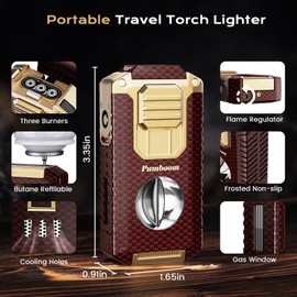 Torch Lighter, 5-in-1 Windproof Lighter with V Cutter, Punch, Needle, Holder, and Triple Jet Flames, Multifunctional Accessories with Gift Box, Cool Butane Lighter for Men (Without Butane)