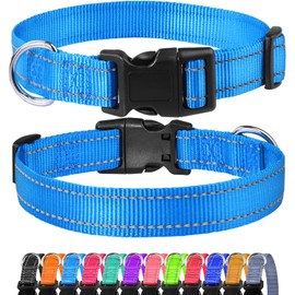 FunTags Reflective Dog Collar, Sturdy Nylon Collars for Medium Girl and Boy Dogs, Adjustable Dog Collar with Quick Release Buckle, SkyBlue