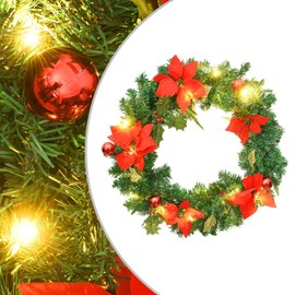 'vidaXL Christmas Wreath with LED Lights - Indoor/Outdoor Holiday Decoration - 23.6" Diameter - Green and Red PVC Material - USB Powered, Round Christmas Garland