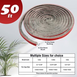 FIFIFO 50ft Neat Pile Self Adhesive Seal Strip for Windows and Door,Weather Stripping Seal for Soundproofing, Windproof, Dustproof, Stronger Stickiness,0.35" Wide X 0.35" Thick,Grey