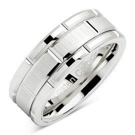 100S JEWELRY Tungsten Rings For Men Wedding Band White Gold Brick Pattern Rhodium Plated Size 6-16 (Tungsten, 12.5)