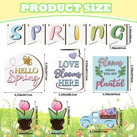 Patelai 12 Pcs Spring Tiered Tray Decor Set Hello Spring Decor Wooden Truck Tulip Flower Table Signs Rustic Farmhouse Spring Decorations for Home Kitchen Tabletop Holiday Party Decor