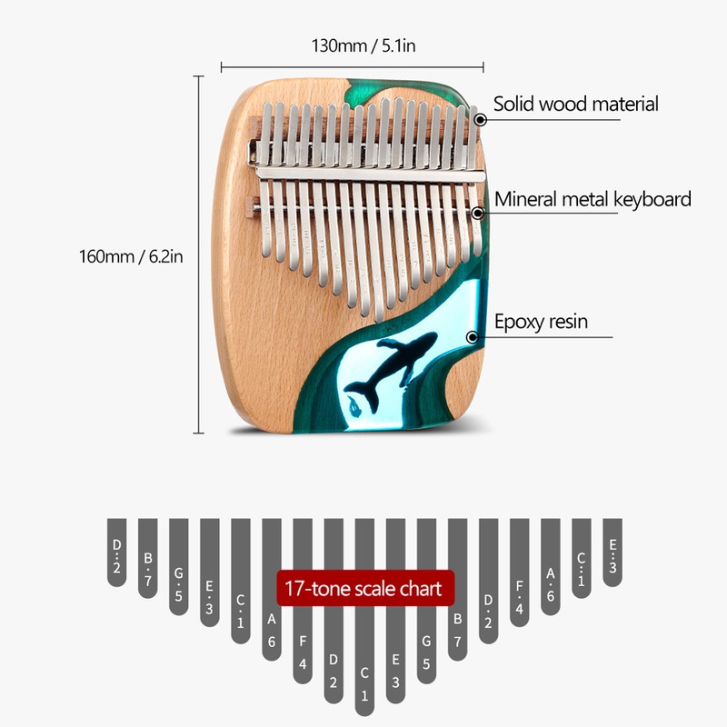 17 Keys Beech Wooden Thumb Finger Piano Mini Portable Musical