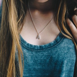 Philip Jones Pave Initial Necklace Letter A Created with Zircondia® Crystals