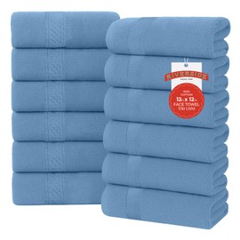 RIVERSIDE 12-Pack Premium 100% Cotton Face Washcloths, 12 x 12 Inches, Soft, Absorbent Towels for Body & Shower, Bathroom Wash Clothes, Durable Face Towels Set for Spa, Gym, Medium Blue