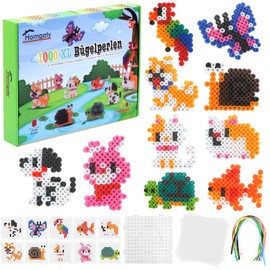Homgaty Iron Beads Set, Perler Beads, 0.4 inches (10 mm), Approximately 1000 Pieces, 10 Color Starter Kit, Aqua Beads, Japanese Instruction Manual Included, For Kids, Toys, Beginners, Hobby (Pets)