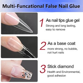 Super Strong Nail Glue, Long Lasting Nail Glue, Nail Glue for Nail Tips, Press on Nail Glue Strong, Acrylic Nail Glue Professional Max Strength, False Nail Bond Glue (10Pcs Without File)