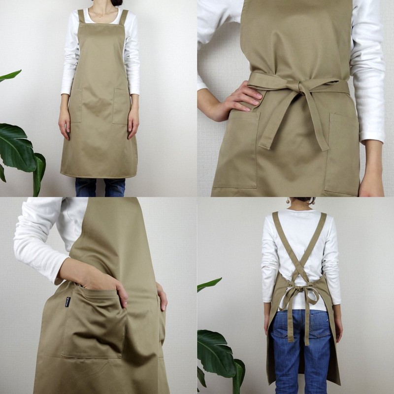 fabrizm 日本製 キッチン エプロン ひざ丈 バッククロス T/Cツイル ベージュ 1493zbe