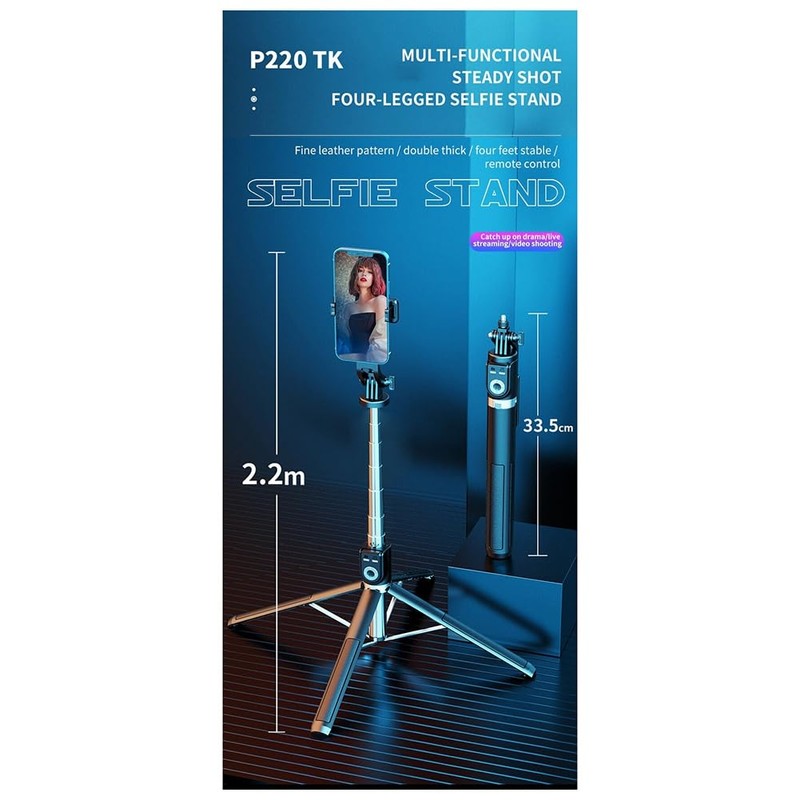 Snblzhef 2.2m Selfie Stick 360 Degree Rotating Stand Foldable Bluetooth