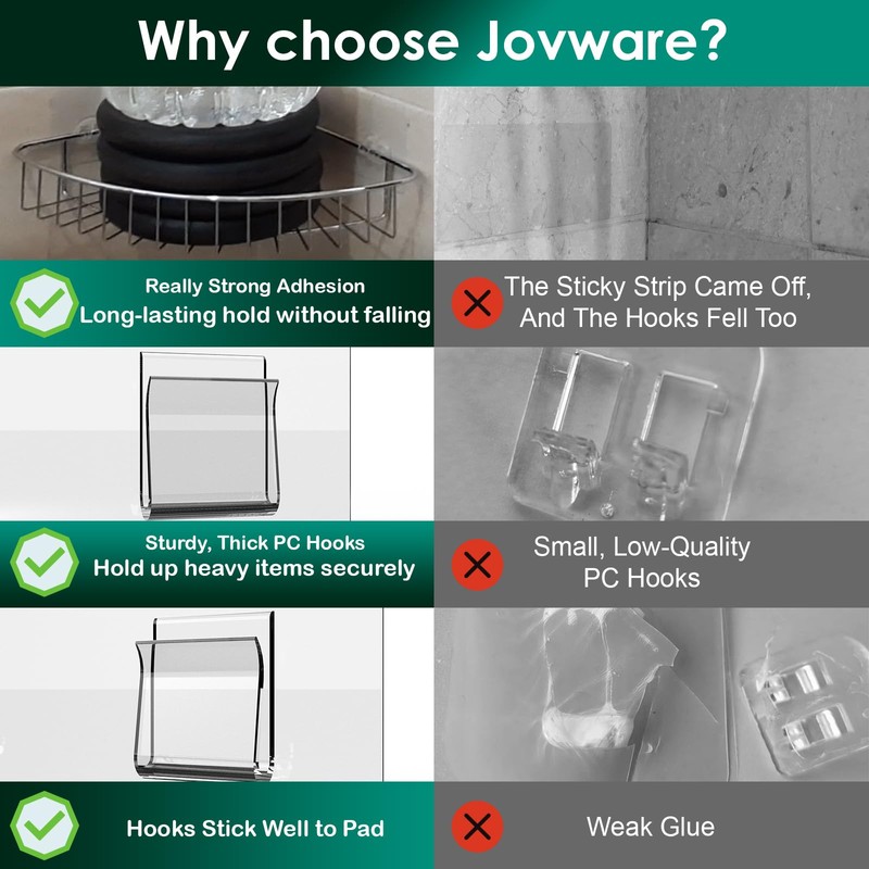 Jovware 14 Pack Shower Caddy Adhesive Replacement, Strong Adhesive Shower