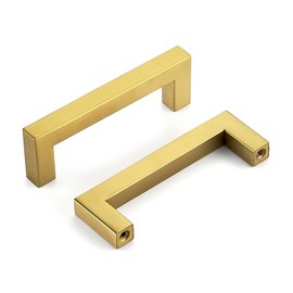 HOME EDIT 5 Pack Gold Square Kitchen Cabinet Handles 3-3/4 Inch Brushed Brass Drawer Pulls Brass Dresser Handles Cupboard Door Handles for Cabinet Hardware Kitchen Drawer Pulls